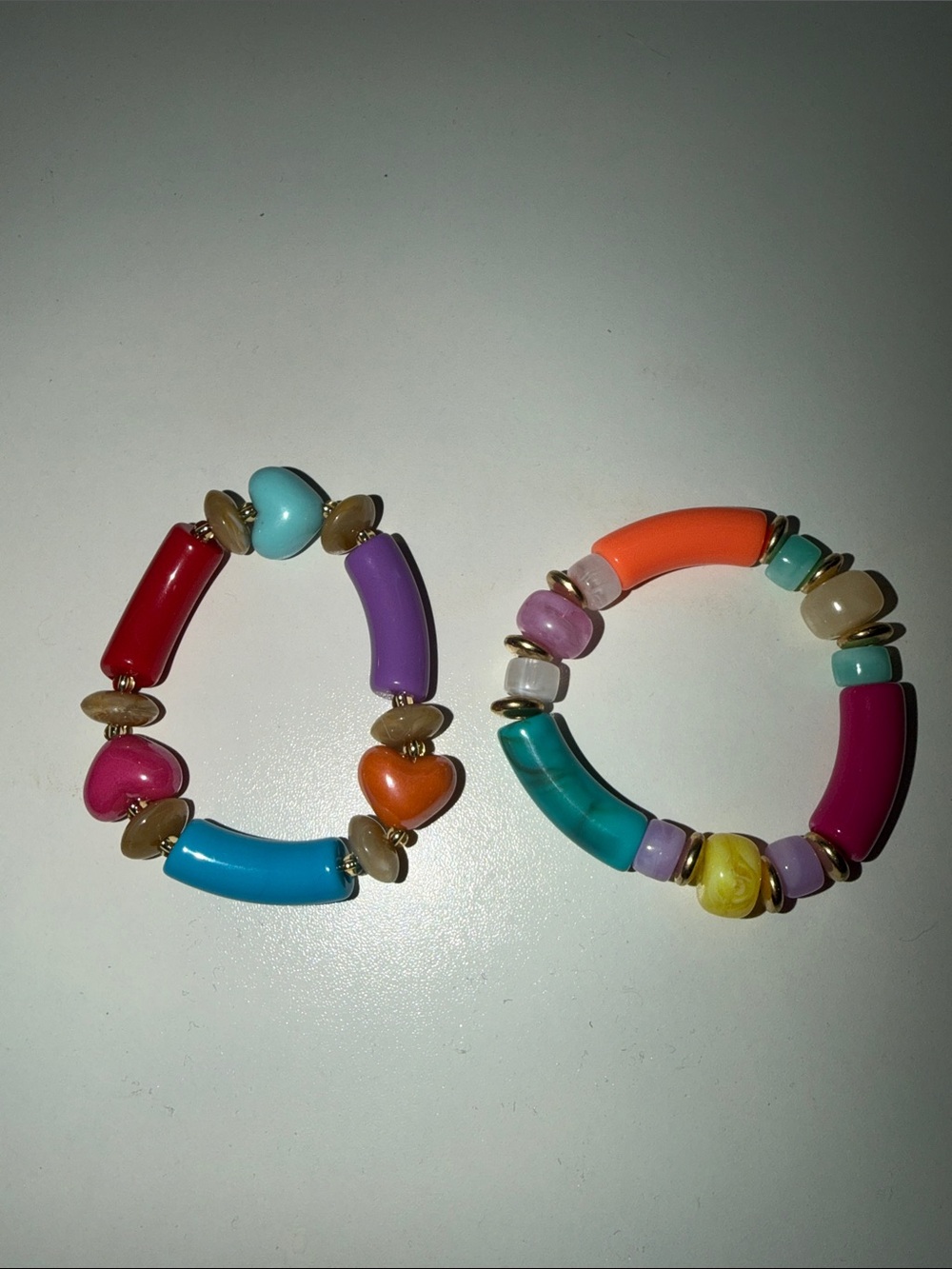 Colorful Heart & Tube Bead Stretch Bracelet Set - Multicolor